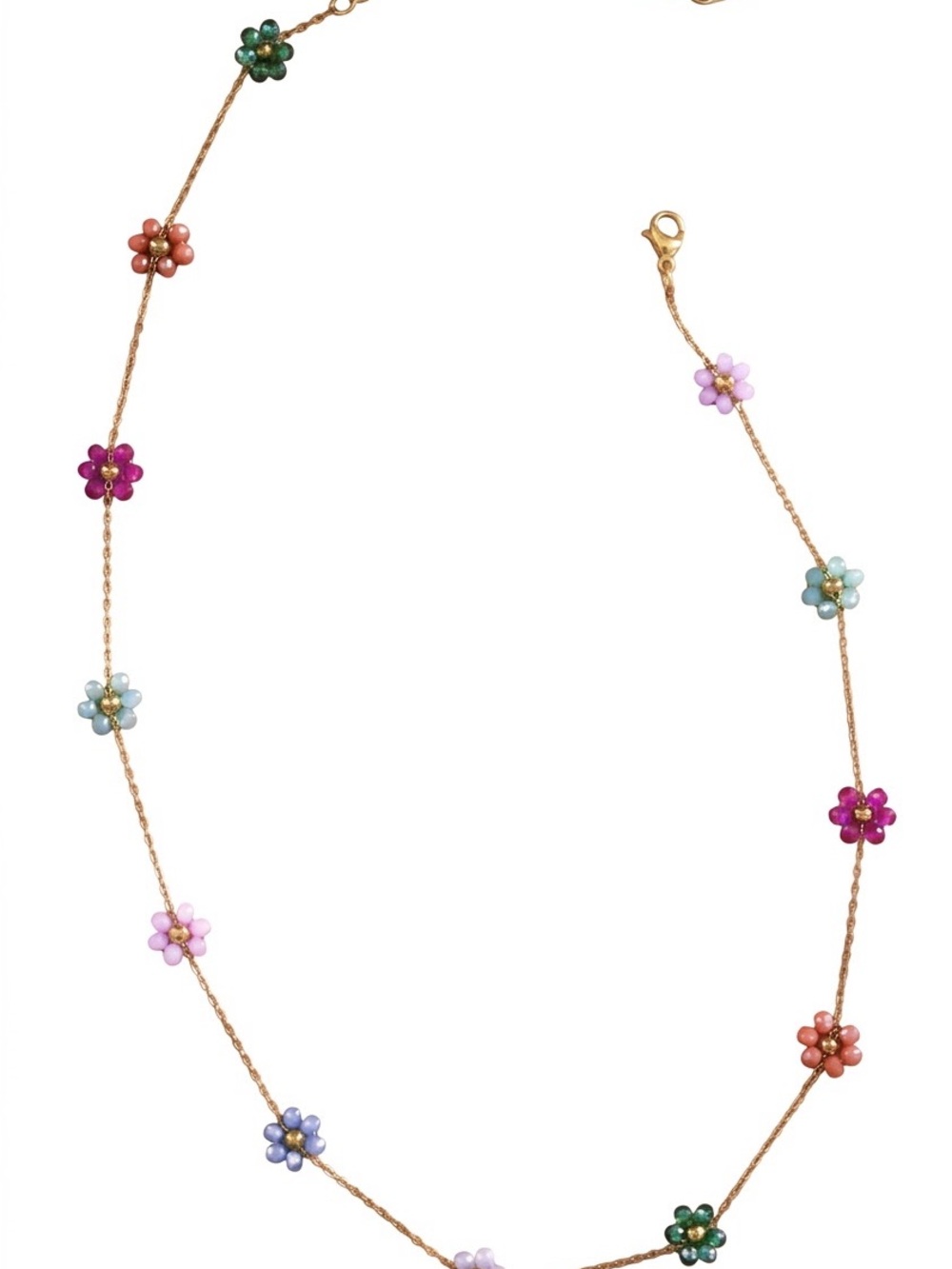 18kGold/Multi-Color Flower Chain Necklace/Women waterproof stainless steel